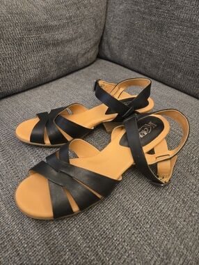 Kork-Ease by Korks Cork Heel Women's Black Leather Sandals: Size 11 M
